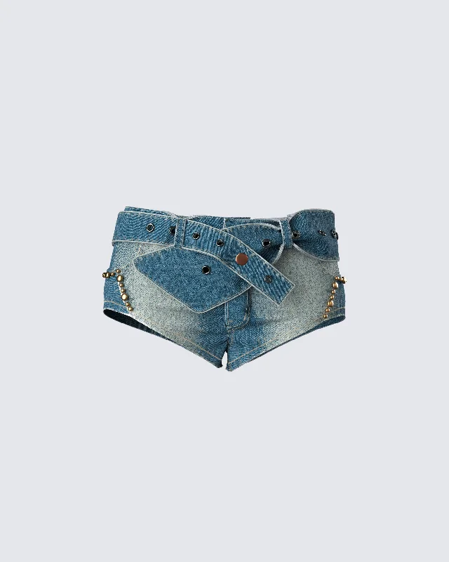 Sol Blue Belted Mini Denim Short