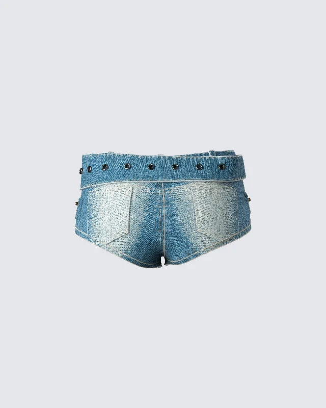 Sol Blue Belted Mini Denim Short