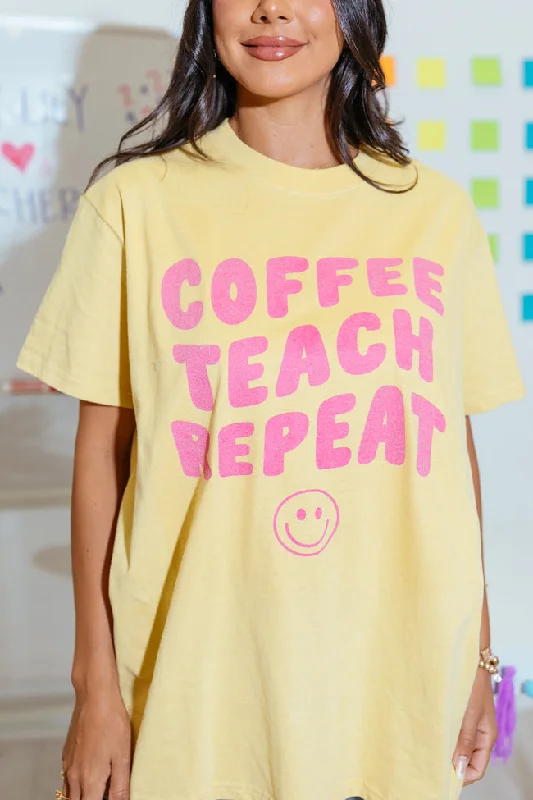 Coffee Teach Repeat Mustard Oversized Graphic Tee