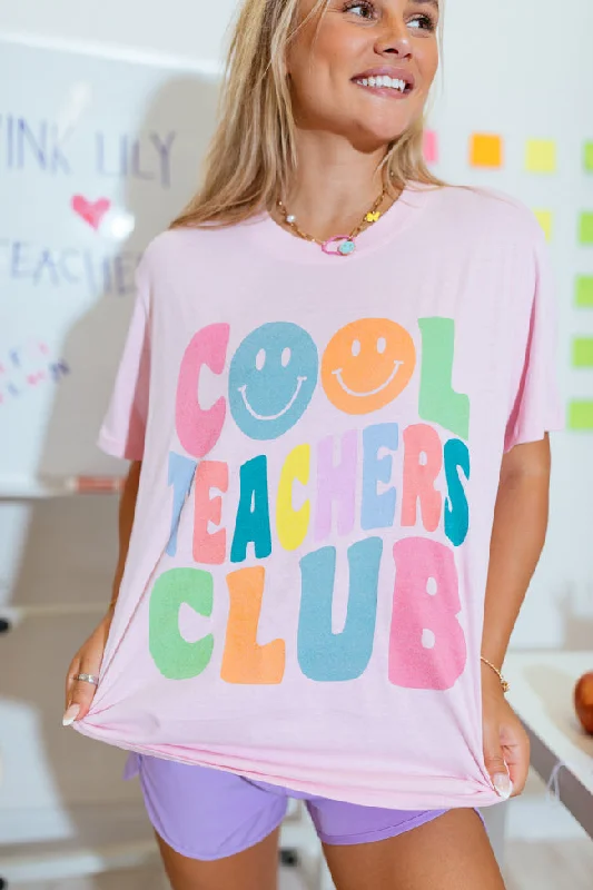 Cool Teachers Club Light Pink Oversized Graphic Tee