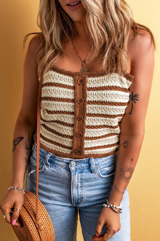 Hot Girl Boho Striped Knit Tank Short Sleeve Top