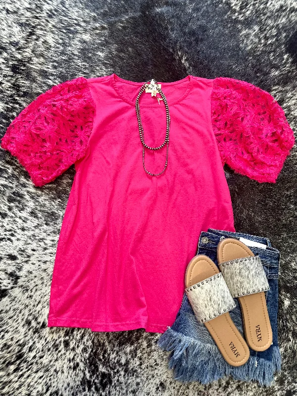 Floral Puff Sleeve Top - Fucshia