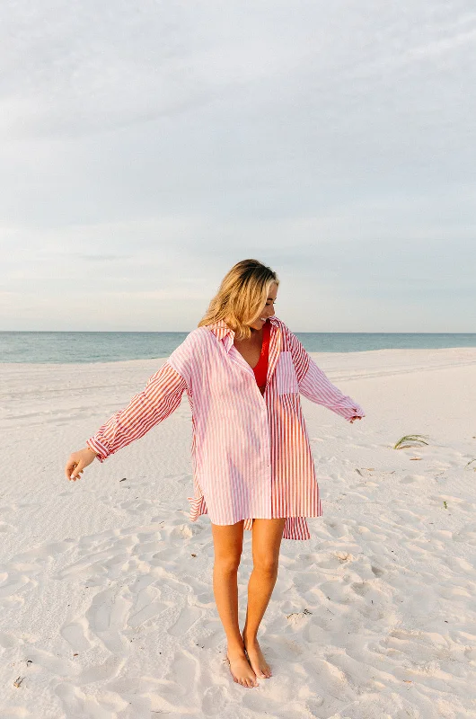 More Striped Mixed Color Button Up - Pink