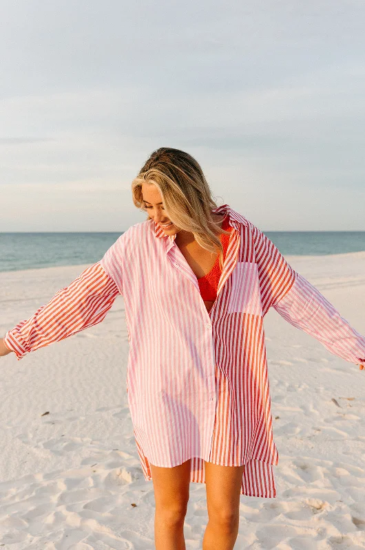 More Striped Mixed Color Button Up - Pink