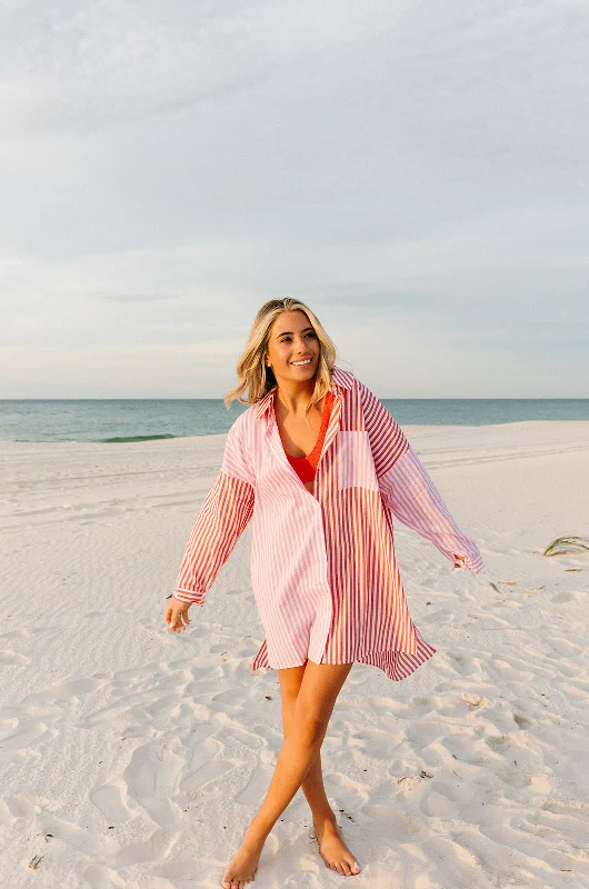 More Striped Mixed Color Button Up - Pink