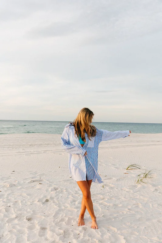 More Striped Mixed Color Button Up - Blue