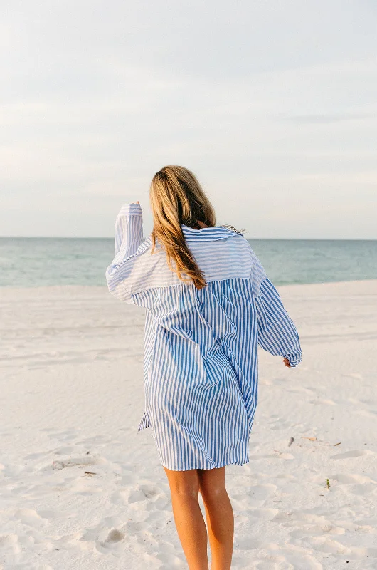 More Striped Mixed Color Button Up - Blue