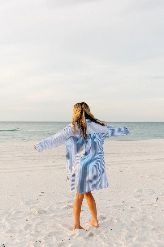 More Striped Mixed Color Button Up - Blue