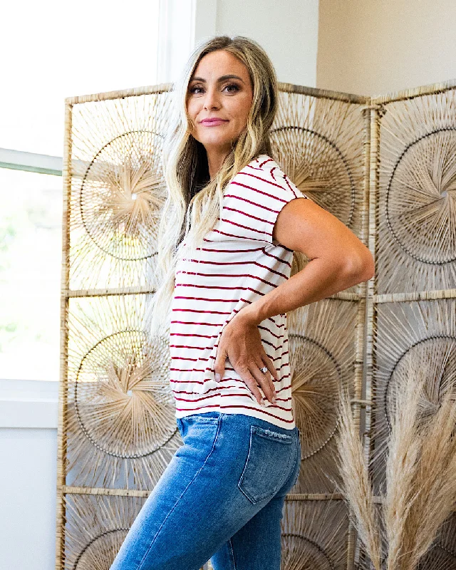 Everett Striped Short Sleeve Top - Red