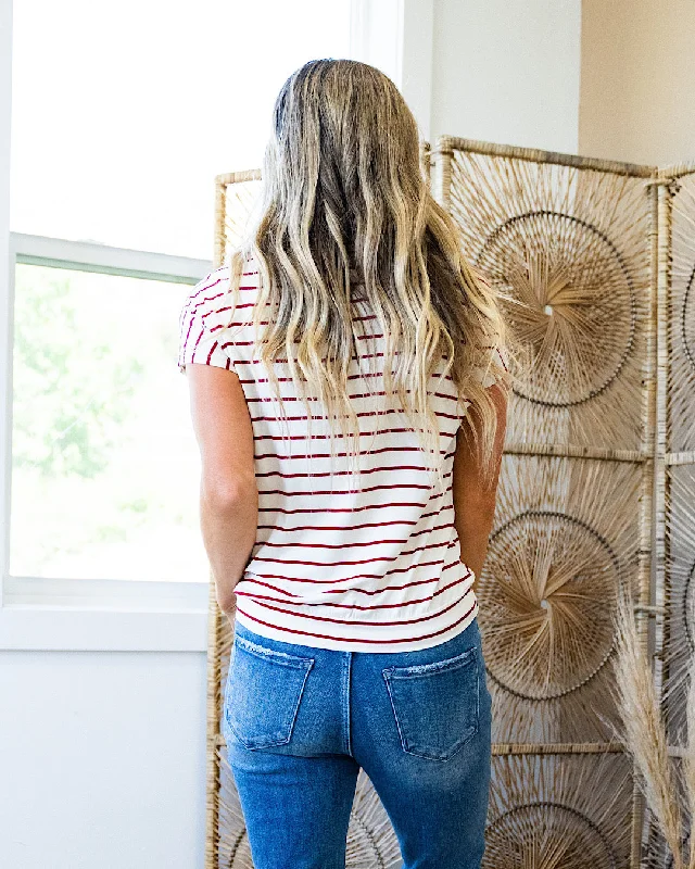 Everett Striped Short Sleeve Top - Red