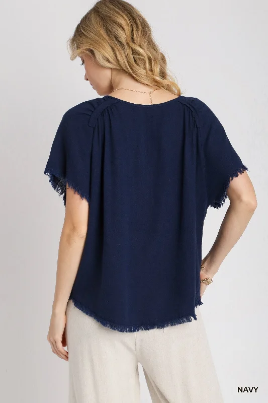 Raw Edge Top - Navy