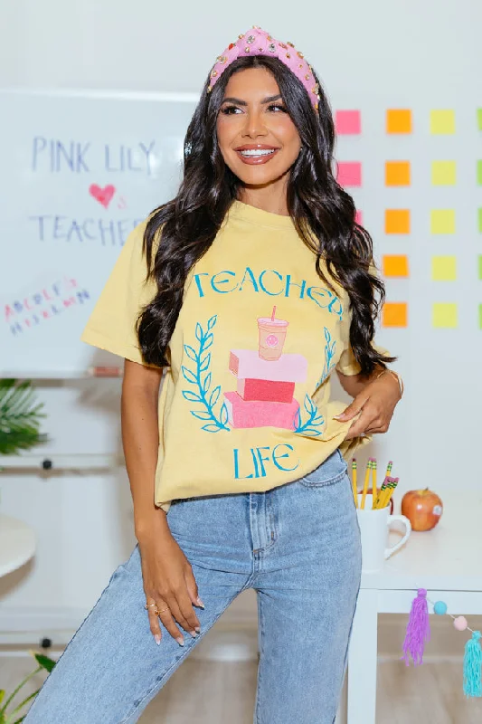 Teacher Life Mustard Oversized Graphic Tee