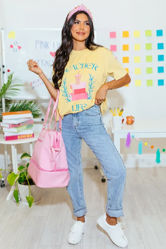 Teacher Life Mustard Oversized Graphic Tee