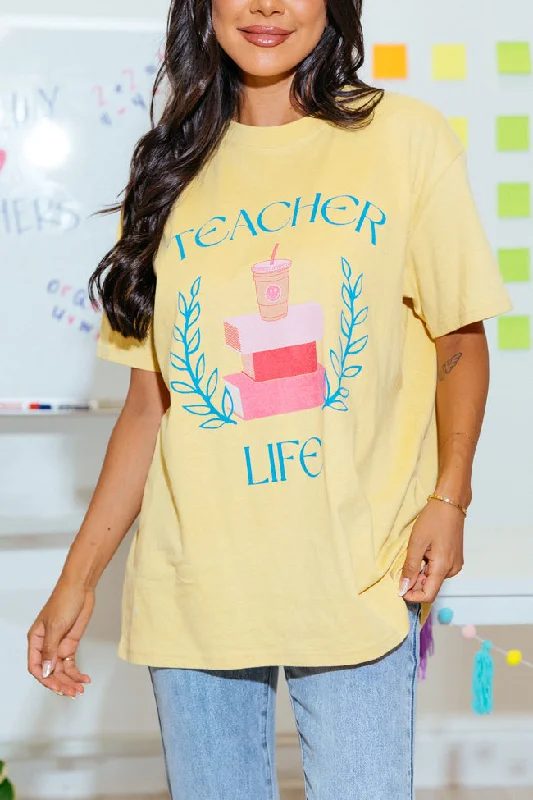 Teacher Life Mustard Oversized Graphic Tee