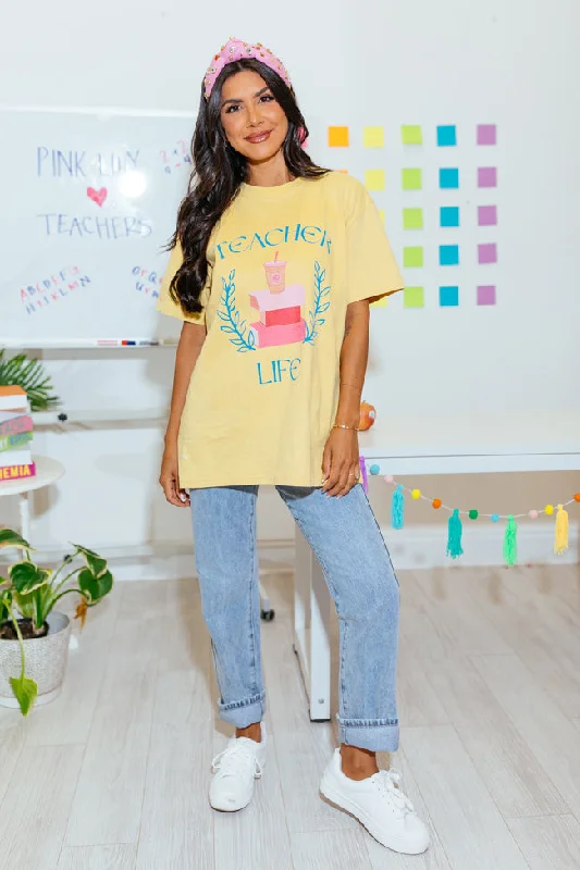 Teacher Life Mustard Oversized Graphic Tee