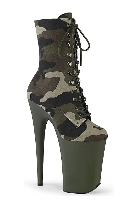 INFINITY-1020CAMO Green Canvas Ankle Boot