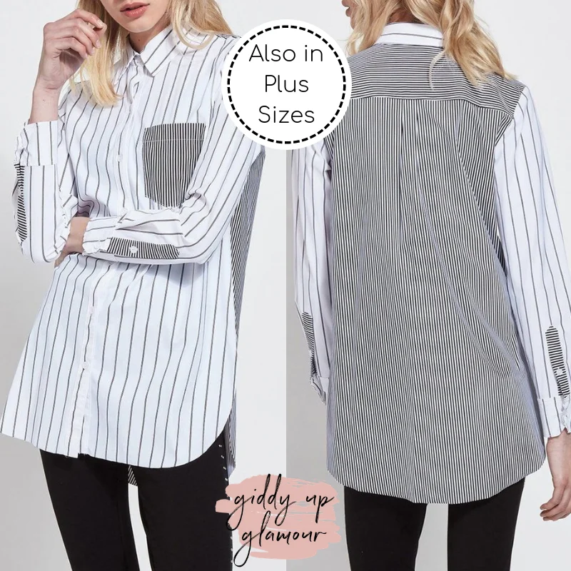 Online Exclusive | Lysse Mixed Stripe Schiffer Button Down Dress Shirt in Black & White