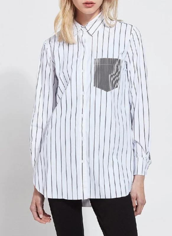 Online Exclusive | Lysse Mixed Stripe Schiffer Button Down Dress Shirt in Black & White