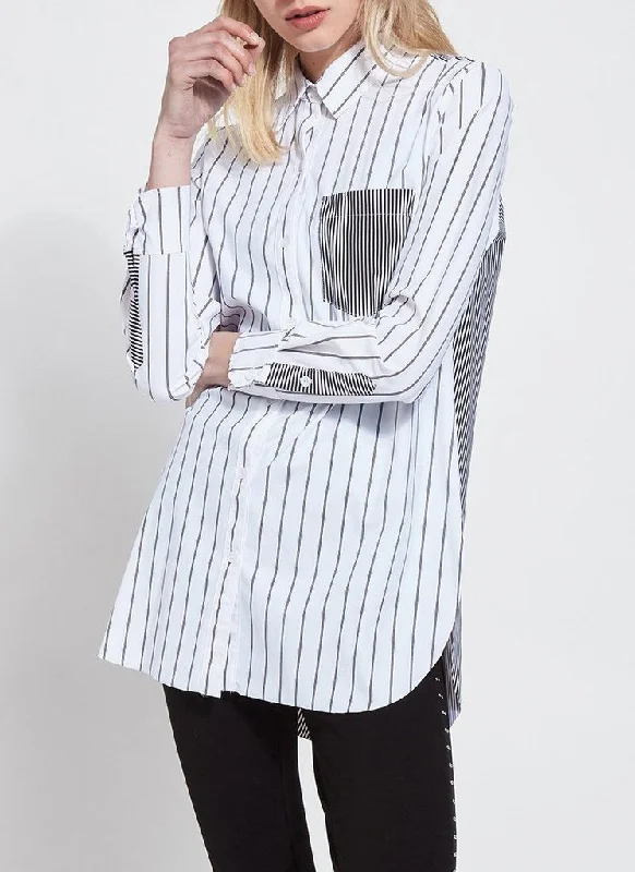 Online Exclusive | Lysse Mixed Stripe Schiffer Button Down Dress Shirt in Black & White