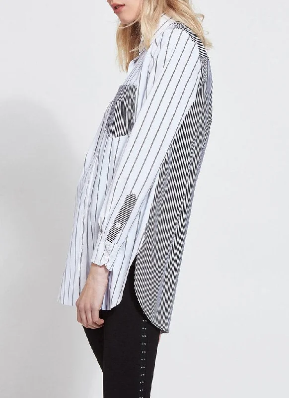 Online Exclusive | Lysse Mixed Stripe Schiffer Button Down Dress Shirt in Black & White