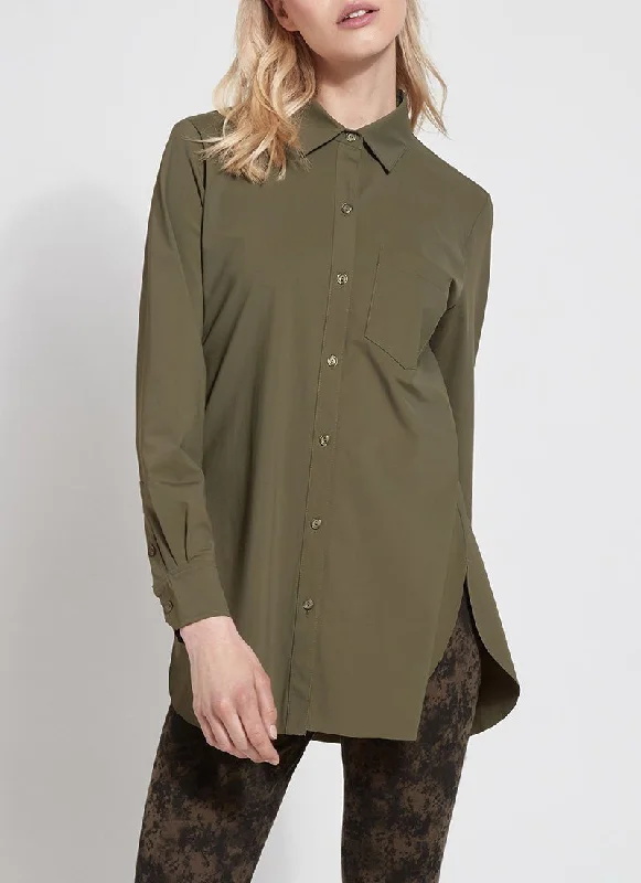 Online Exclusive | Lysse Schiffer Button Down Dress Shirt in Olive Green