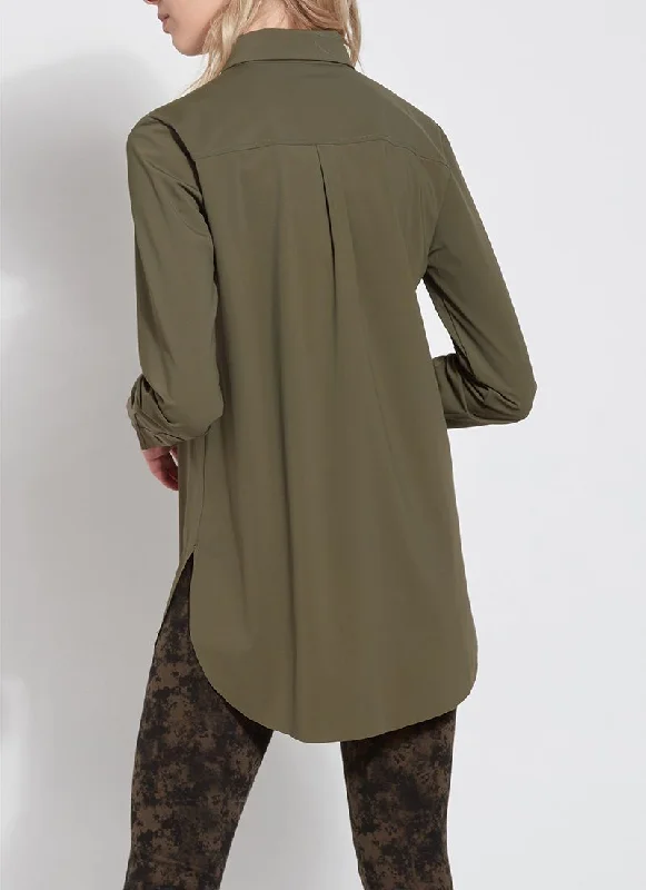 Online Exclusive | Lysse Schiffer Button Down Dress Shirt in Olive Green