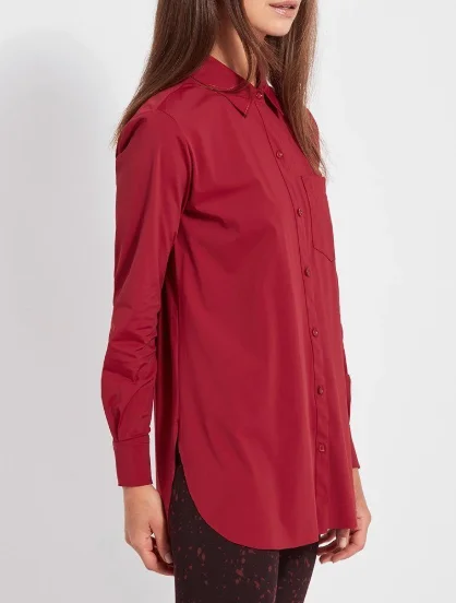 Lysse Schiffer Button Down Dress Shirt in Ruby Red