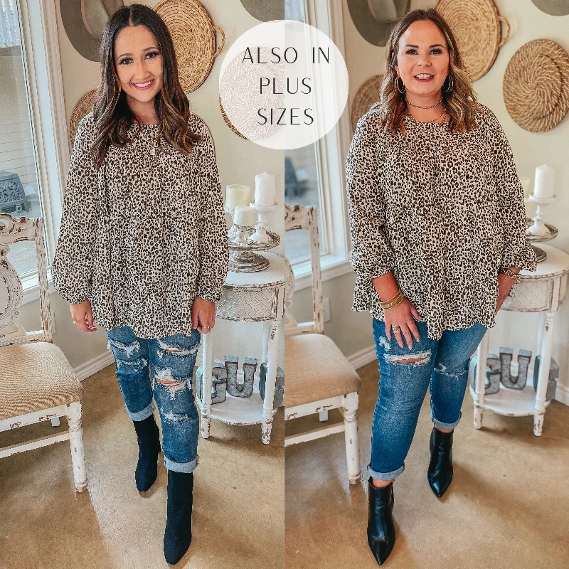 Last Chance Size Small & Medium | Tell Me Your Dreams Long Sleeve Tiered Leopard Blouse in Ivory