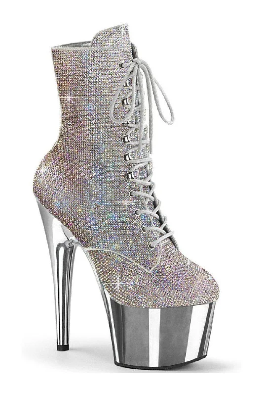 ADORE-1020CHRS Ankle Boot | Silver Faux Suede