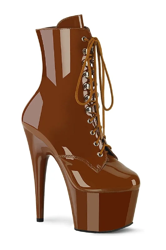 ADORE-1020 Brown Patent Ankle Boot