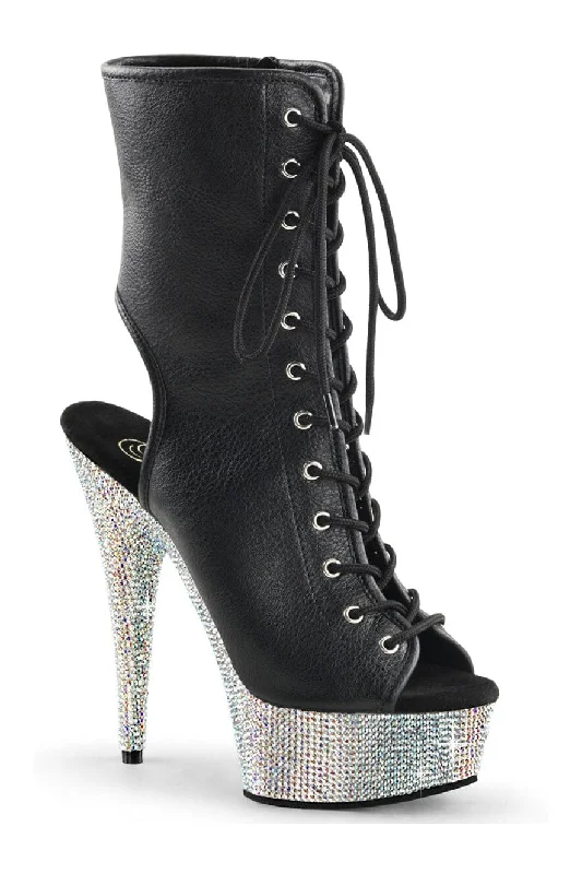 BEJEWELED-1016-6 Black Faux Leather Ankle Boot