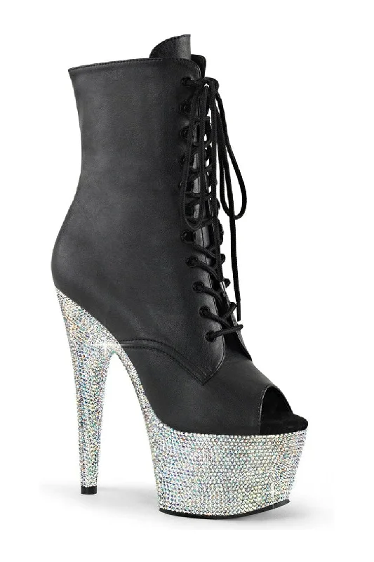 BEJEWELED-1021-7 Black Faux Leather Ankle Boot