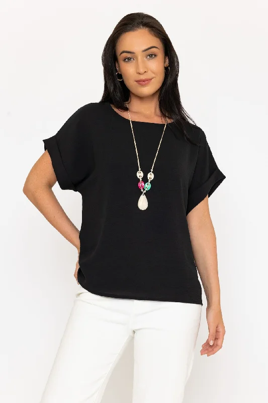 Black Crinkle T-Shirt with Necklace