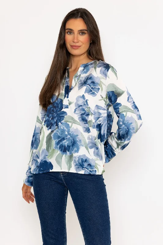 Blue Print Sateen Placket Long Sleeve Shirt