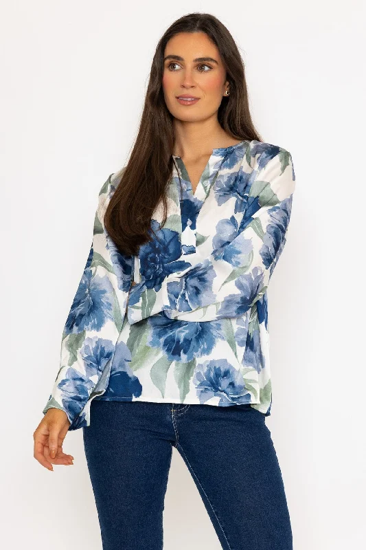 Blue Print Sateen Placket Long Sleeve Shirt