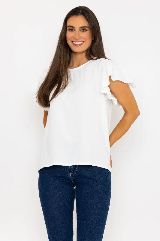 Elastic Detail Sleeve Top in Ecru