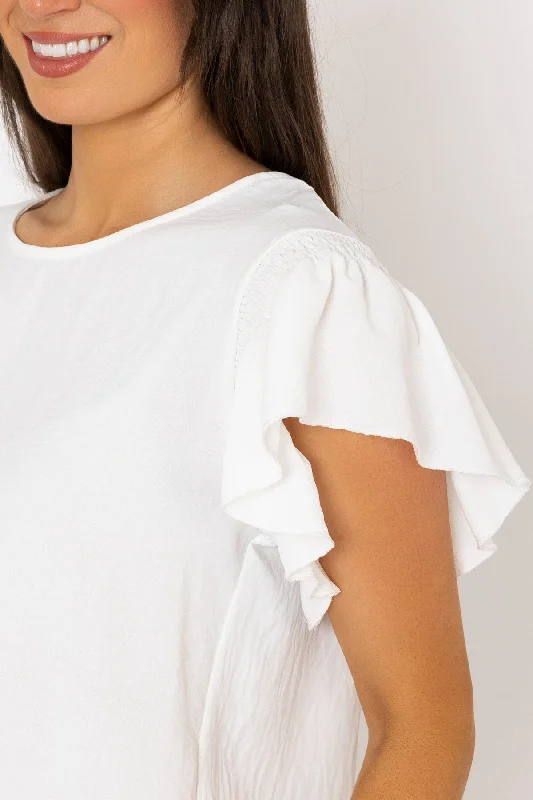 Elastic Detail Sleeve Top in Ecru