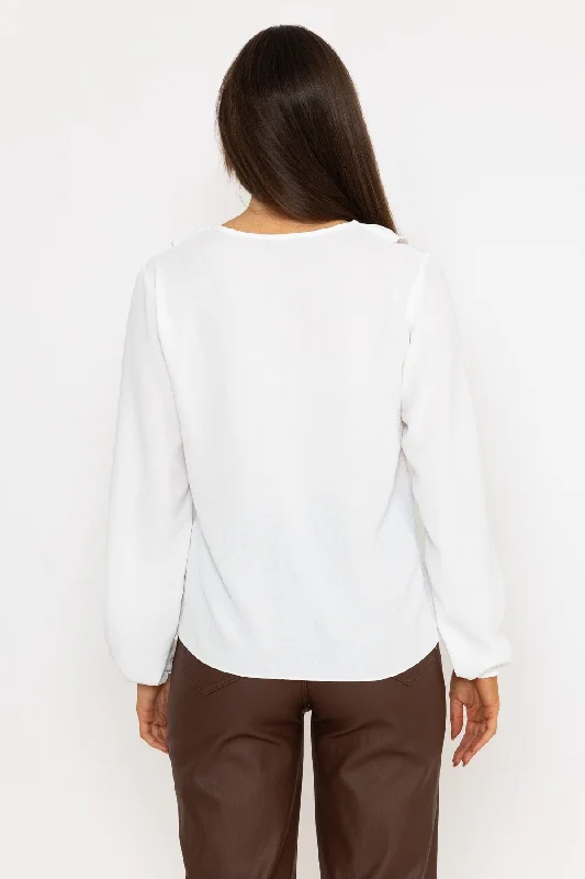 Long Sleeve Ruffle Front Top in Ecru