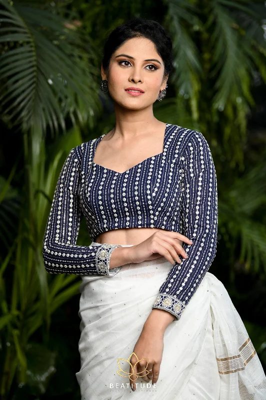 Navy Blue Embroidered Blouse