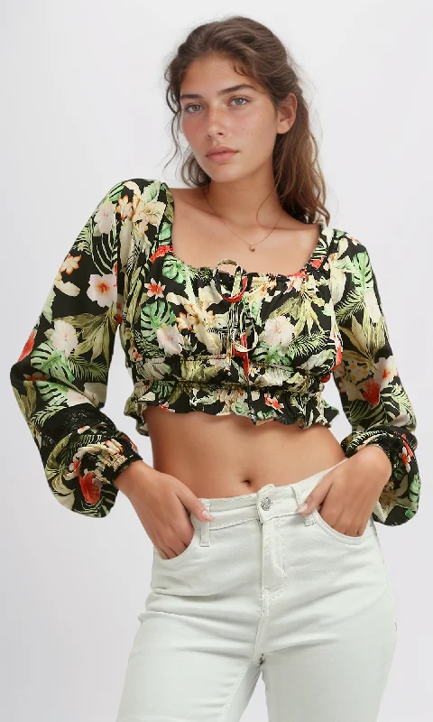 O193475 Off-Shoulder Top Summer Floral - Multicolor