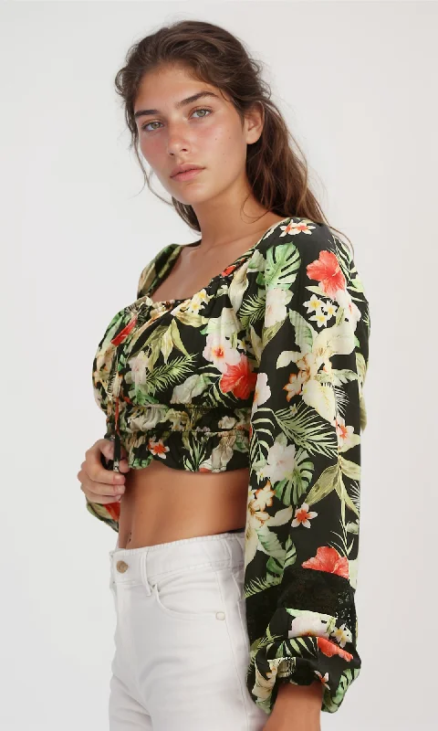 O193475 Off-Shoulder Top Summer Floral - Multicolor