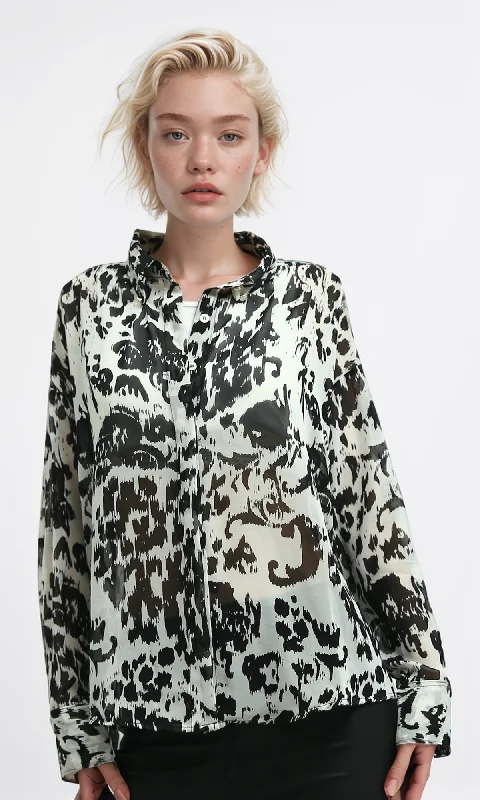 O197600 Relaxed Fit Long Sleeves Chiffon Black & White Shirt