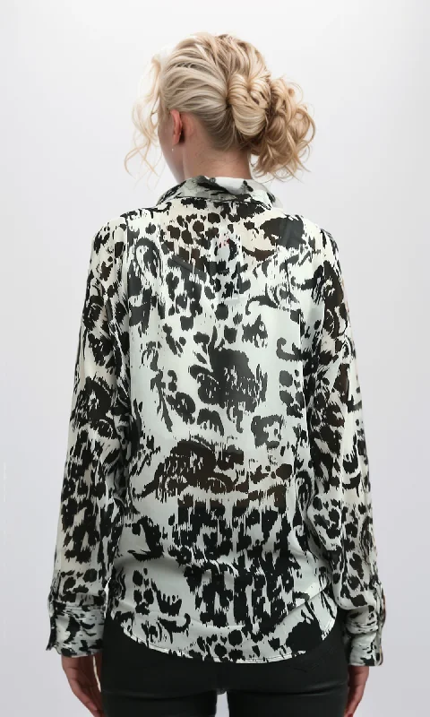 O197600 Relaxed Fit Long Sleeves Chiffon Black & White Shirt