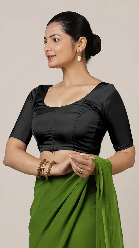 Anisha x Rozaana | Elbow Sleeves Saree Blouse in Charcoal Black