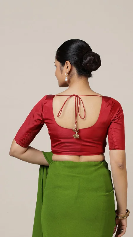 Anisha x Rozaana | Elbow Sleeves Saree Blouse in Crimson Red