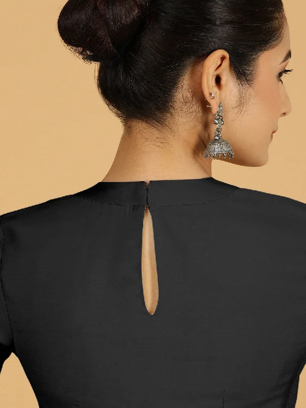 Farida x Rozaana | Regular Sleeves Saree Blouse in Raven Black