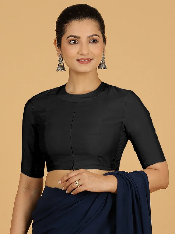 Farida x Rozaana | Regular Sleeves Saree Blouse in Raven Black