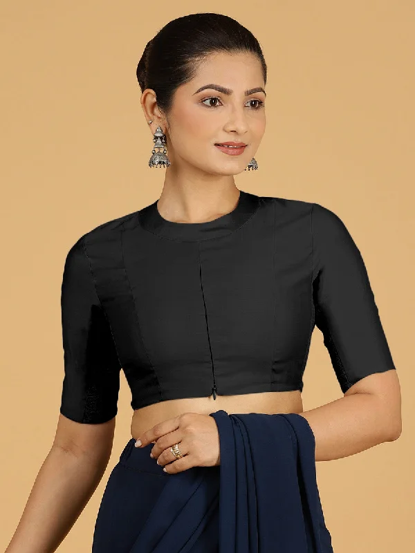 Farida x Rozaana | Regular Sleeves Saree Blouse in Raven Black