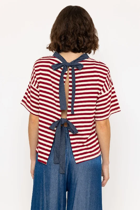 Short Sleeve Stripe Multiway Top in Burgundy