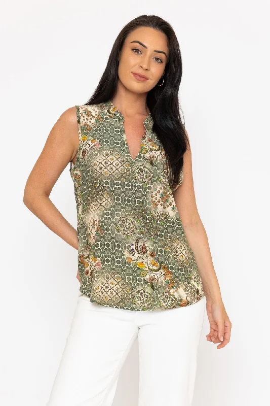 Sleeveless Viscose Khaki Top